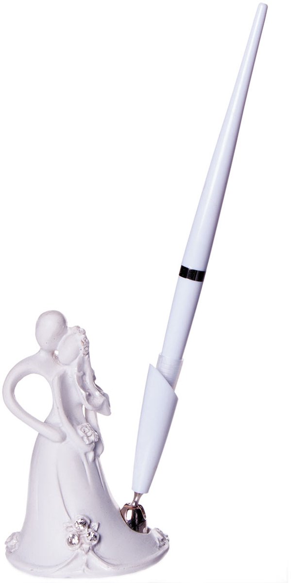 Luxe Pennenhouder met Pen – Elegant Bruidskoppel Design | Perfect voor het Gastenboek op Jouw Huwelijk